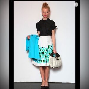 Rare gorgeous linen blend Kate Spade summer skirt retro teal print 6 A line midi